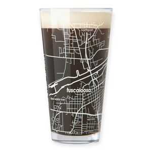 Tuscaloosa University of Alabama City Street Map Pint Drinking Glass White Print